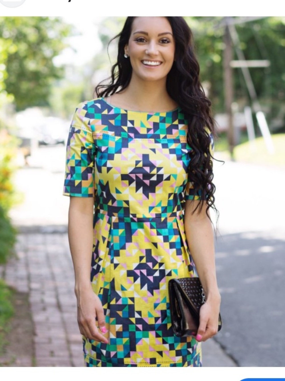 Tory Burch Midi Dress Size 8 Geometric Print Yellow Cotton Blend Ptp 18” Summer